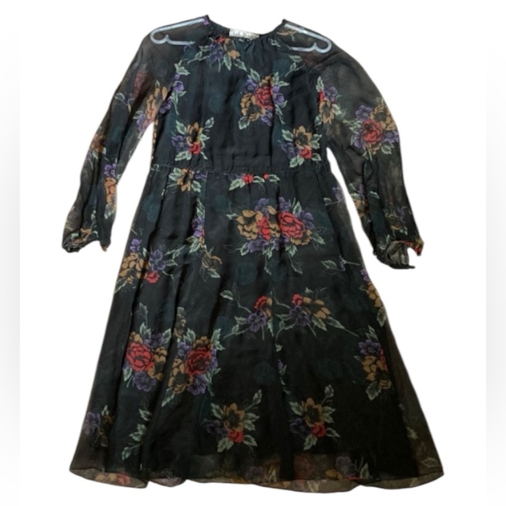 70s or 80s floral black sheer dress with lining